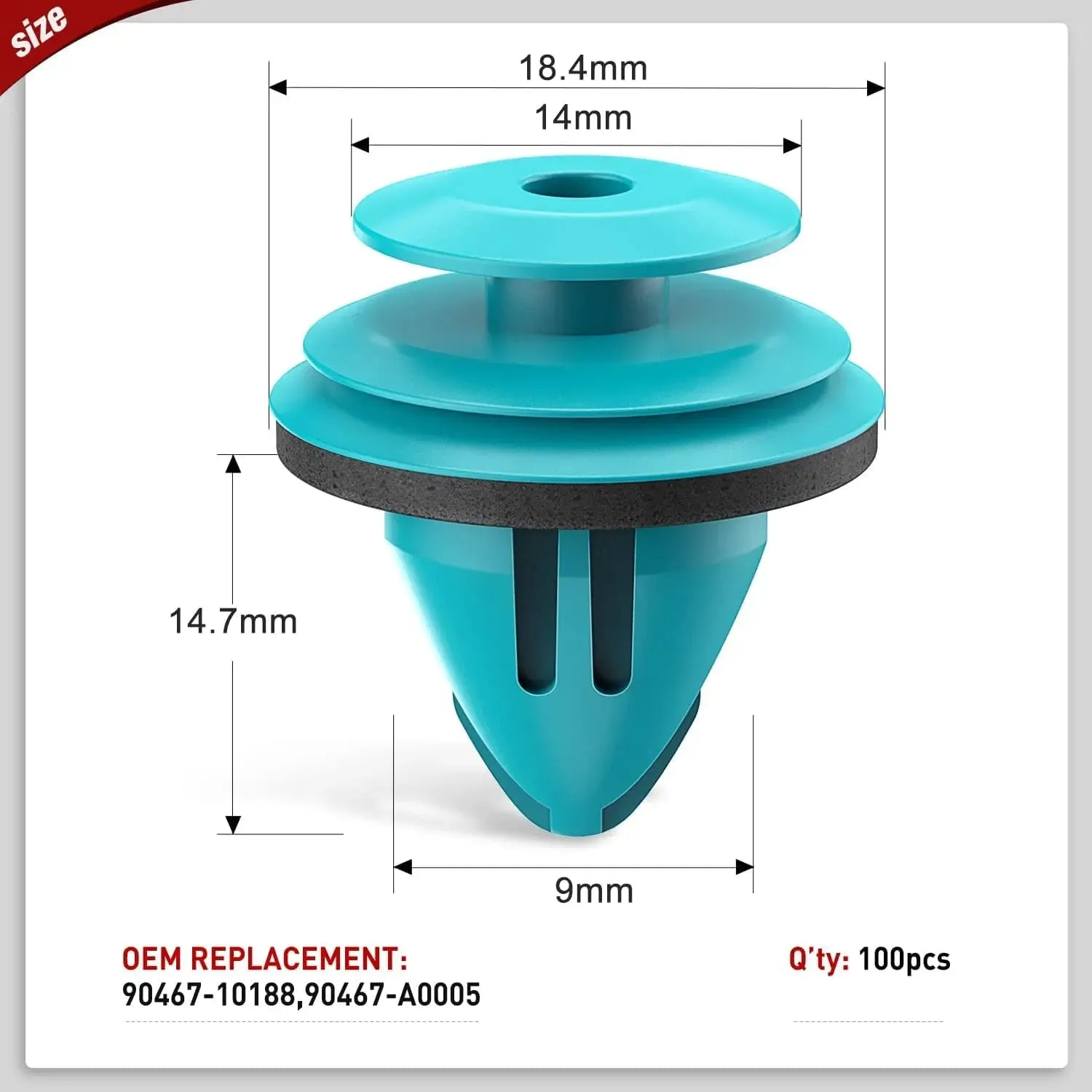 100 Pcs Head 18.4mm Hole 9mm Trim Door Panel Retainer Clips, Car Push Fastener Clips for Corolla Camry Sequoia Tundra Tacoma, Replace 90467-10188, 90467-A0005