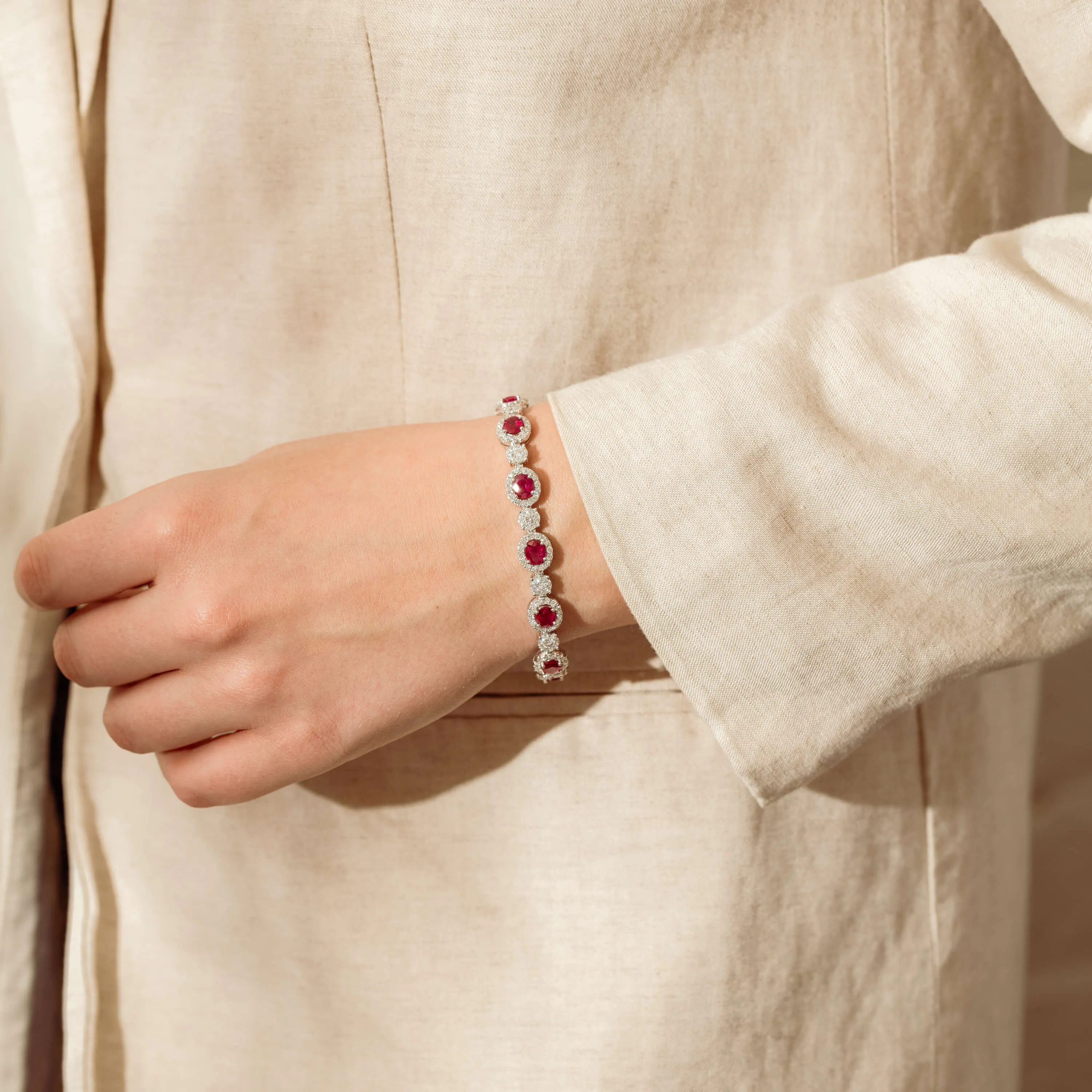 18ct White Gold 6.60ct Ruby & Diamond Tennis Bracelet