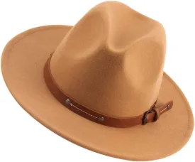 BESPORTBLE Wide Brim Jazz Hat Stylish Flat Top Woolen Hat for Women Men Casual/Party/Church Occasions Khaki