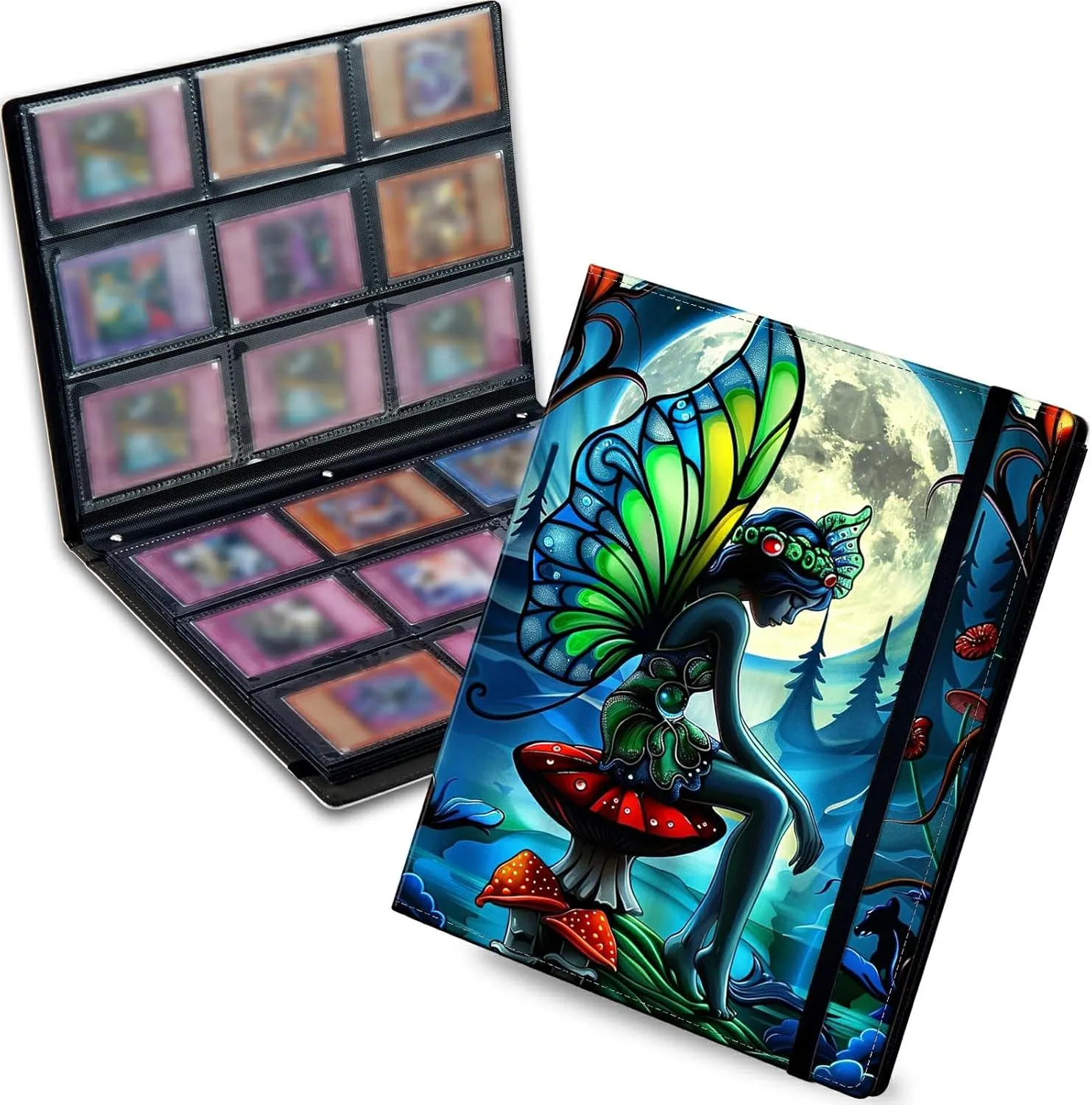 Blue Butterfly Girl Trading Card Binder, Photo Card Binder 900 Pockets with 25 Pages, Business Card Holder Organizer for MTG TCG Sports Cards Baseball Cards Collection Protection