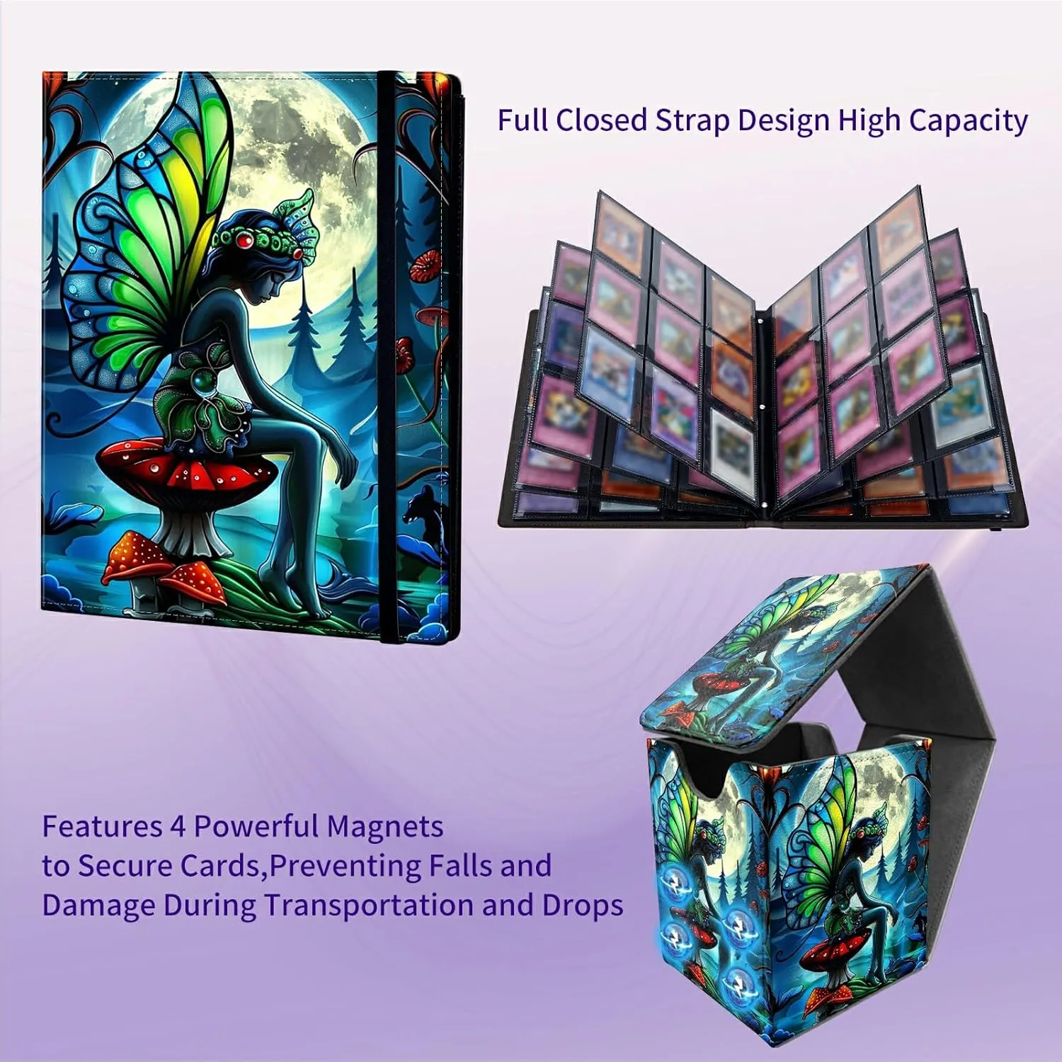 Blue Butterfly Girl Trading Card Binder, Photo Card Binder 900 Pockets with 25 Pages, Business Card Holder Organizer for MTG TCG Sports Cards Baseball Cards Collection Protection