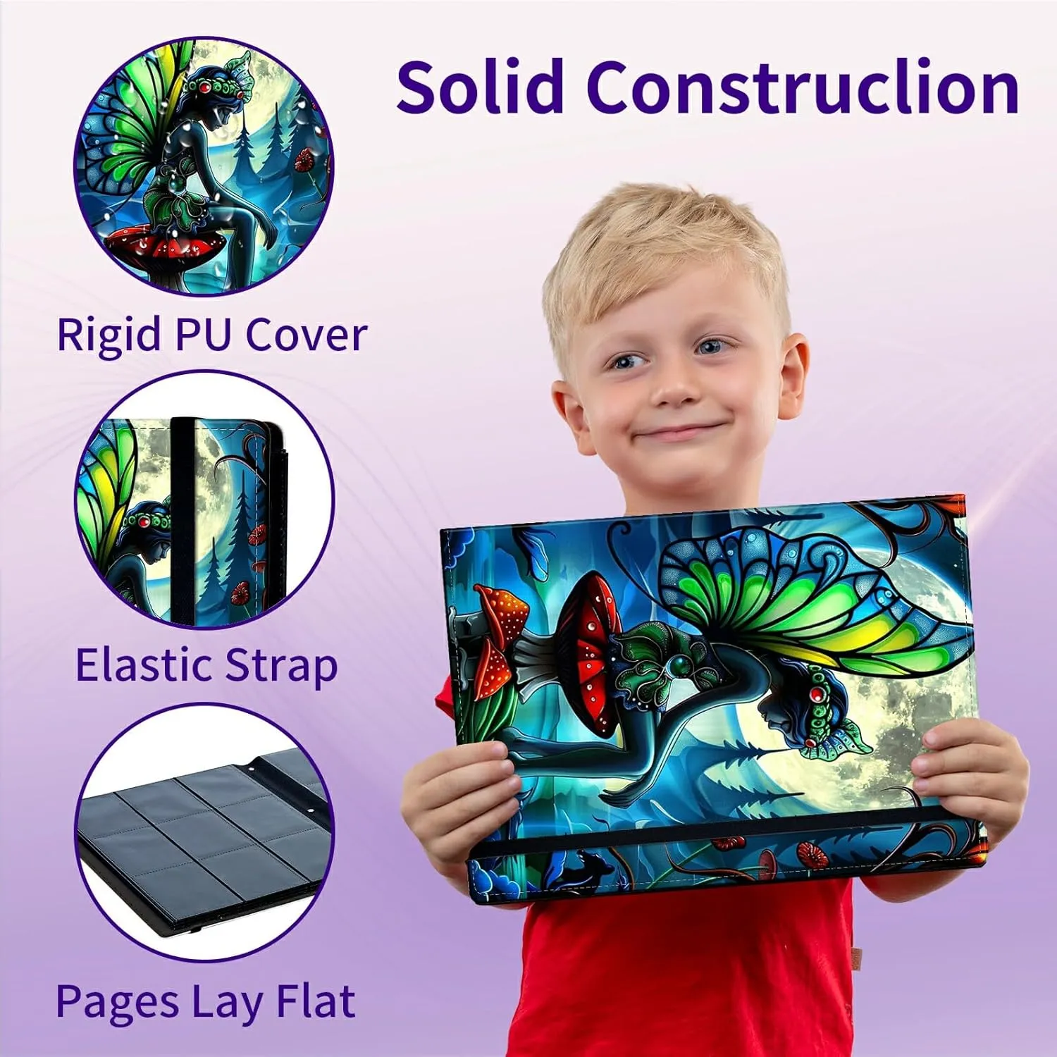 Blue Butterfly Girl Trading Card Binder, Photo Card Binder 900 Pockets with 25 Pages, Business Card Holder Organizer for MTG TCG Sports Cards Baseball Cards Collection Protection