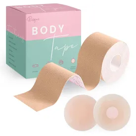 Boob Tape Boobtape for Breast Lift | Includes Nipple Covers | Body Tape for Push up & Shape | Works Great with Sticky Bra Backless Bra or Strapless Bra | Waterproof Sweat-Proof