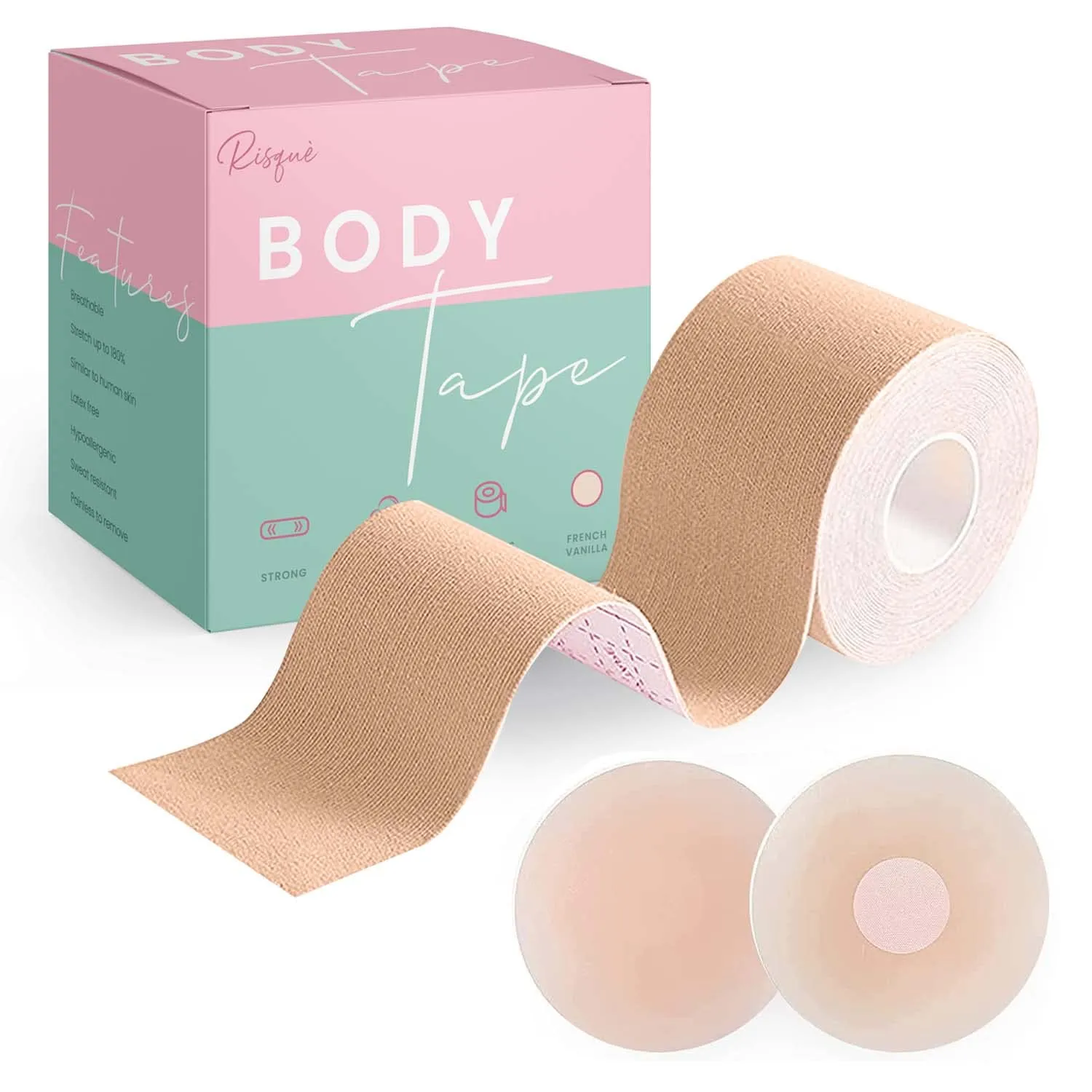 Boob Tape Boobtape for Breast Lift | Includes Nipple Covers | Body Tape for Push up & Shape | Works Great with Sticky Bra Backless Bra or Strapless Bra | Waterproof Sweat-Proof