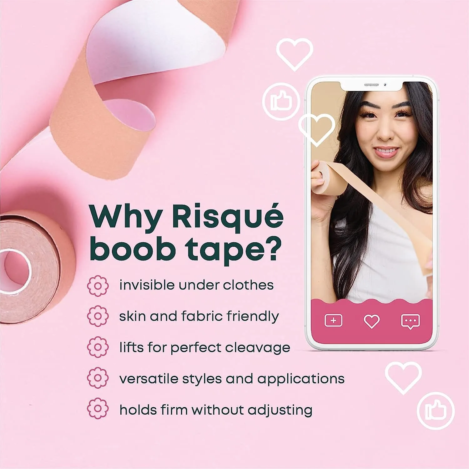 Boob Tape Boobtape for Breast Lift | Includes Nipple Covers | Body Tape for Push up & Shape | Works Great with Sticky Bra Backless Bra or Strapless Bra | Waterproof Sweat-Proof
