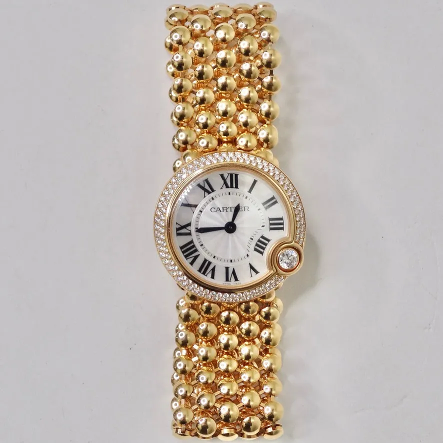 Cartier Ballon Blanc 18 Karat Gold Diamond Bezel Mother of Pearl Dial Watch