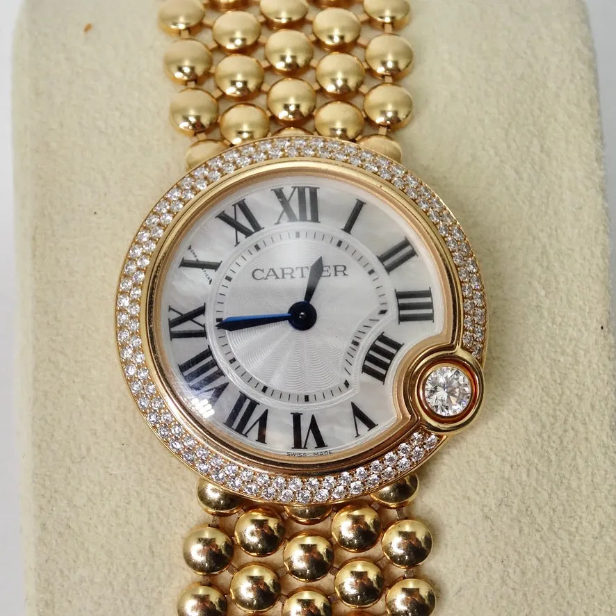 Cartier Ballon Blanc 18 Karat Gold Diamond Bezel Mother of Pearl Dial Watch