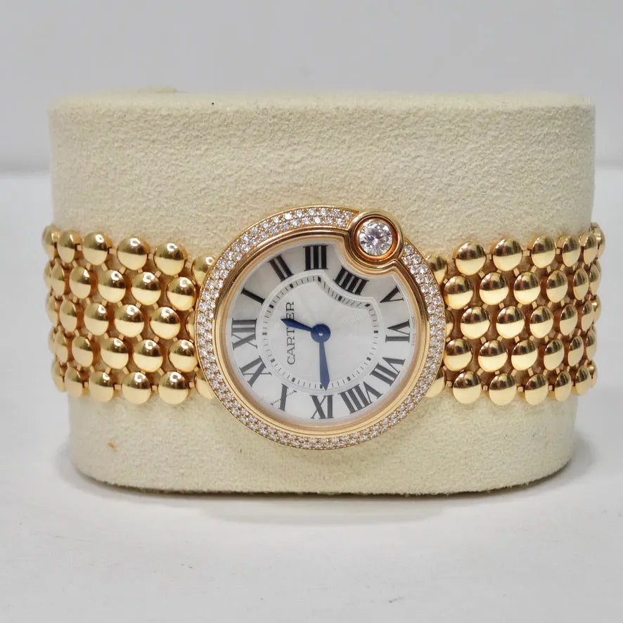 Cartier Ballon Blanc 18 Karat Gold Diamond Bezel Mother of Pearl Dial Watch