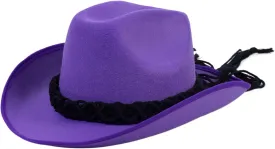 Cowboy Hat,Ethnic Hats with Chin Rope Western Party Large Rolled Brims Hat Fedoras Felt Cowgirl Sunproof Hat