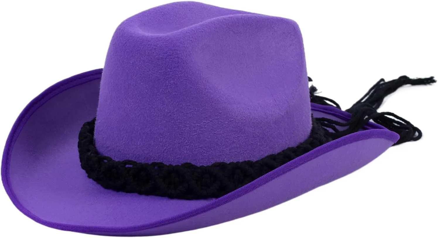 Cowboy Hat,Ethnic Hats with Chin Rope Western Party Large Rolled Brims Hat Fedoras Felt Cowgirl Sunproof Hat
