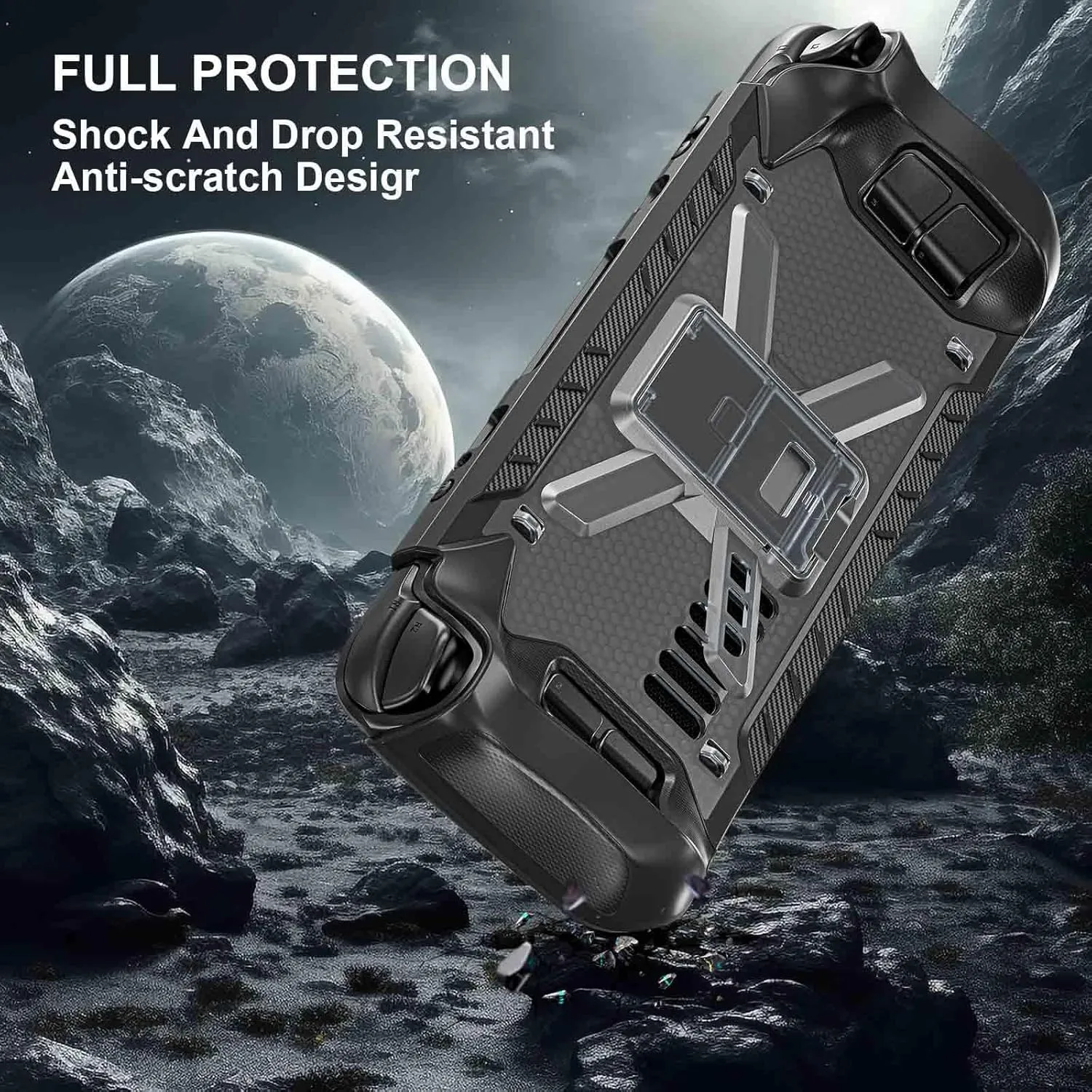 Dteck Kickstand Case for Steam Deck, Shockproof Non-Slip Anti-Scratch Full Body Protective Cover Shock-Absorption Protector with Stand Shoulder Strap Accessories Skin Compatible with Steam Deck, Black
