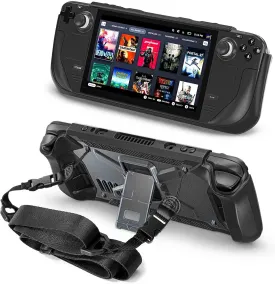 Dteck Kickstand Case for Steam Deck, Shockproof Non-Slip Anti-Scratch Full Body Protective Cover Shock-Absorption Protector with Stand Shoulder Strap Accessories Skin Compatible with Steam Deck, Black