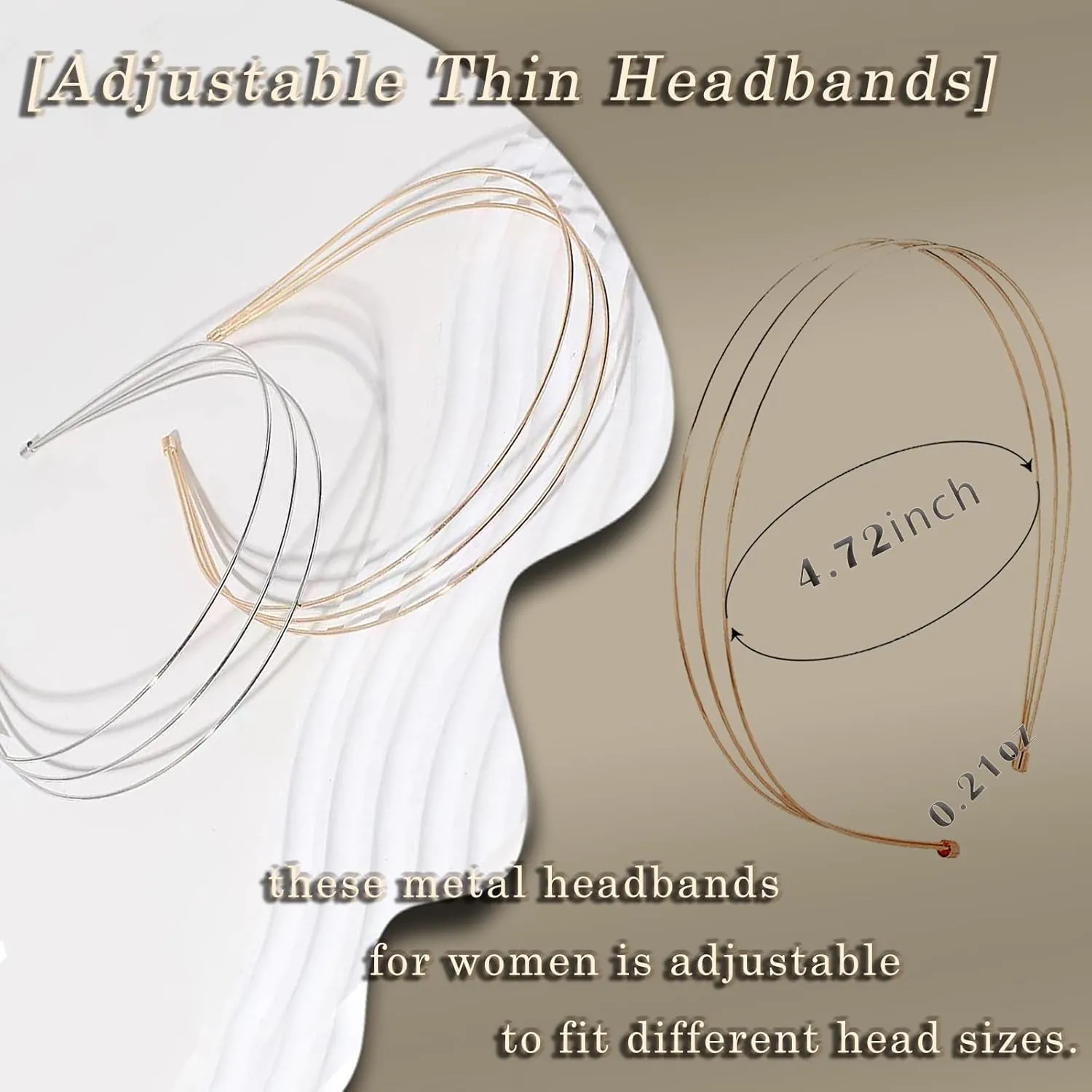 Elegant 4 Pack Gold Metal Thin Hairbands. Elastic Hair Bands for Teens & Women Ideal For Parties And Special Occasions (2 golden and 2 silver(Three rows of metal))