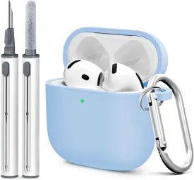 for Airpods 4th Case Cover, Soft Silicone Case with Cleaner Kit, Keychain, Full Protection for Men and Women, Compatible with AirPods 4th Generation (Lilac)