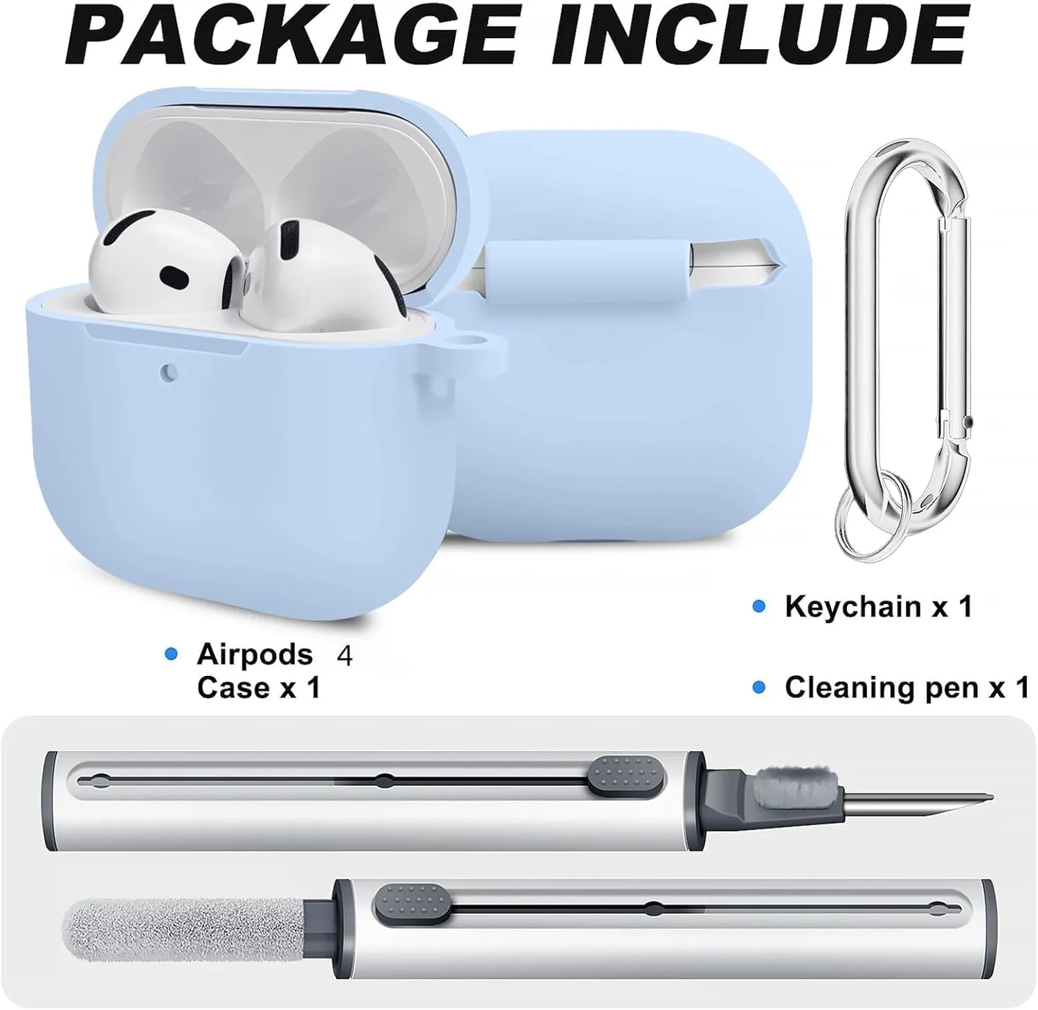 for Airpods 4th Case Cover, Soft Silicone Case with Cleaner Kit, Keychain, Full Protection for Men and Women, Compatible with AirPods 4th Generation (Lilac)