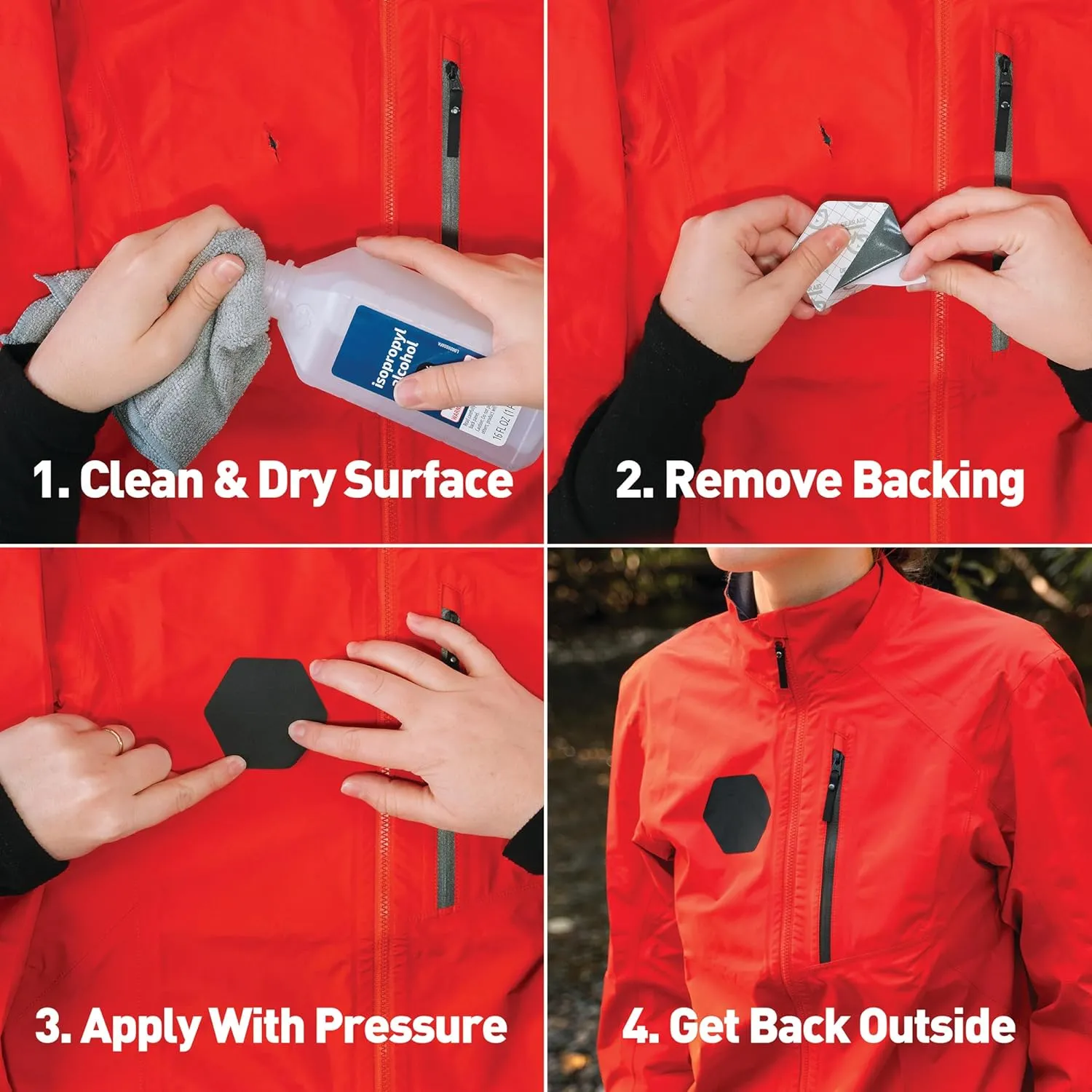 GEAR AID Tenacious Tape Hex 2.5 and 1.5 Repair Patches, Peel-and-Stick to Fix Holes and Burns in Down Jackets, Rain Gear, Tents, Tarps and More