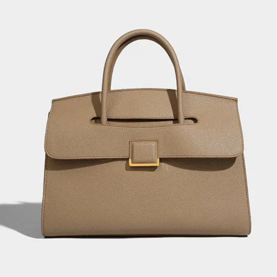 Genuine Leather Tote – Elegant Women's Handbag with Golden Hardware