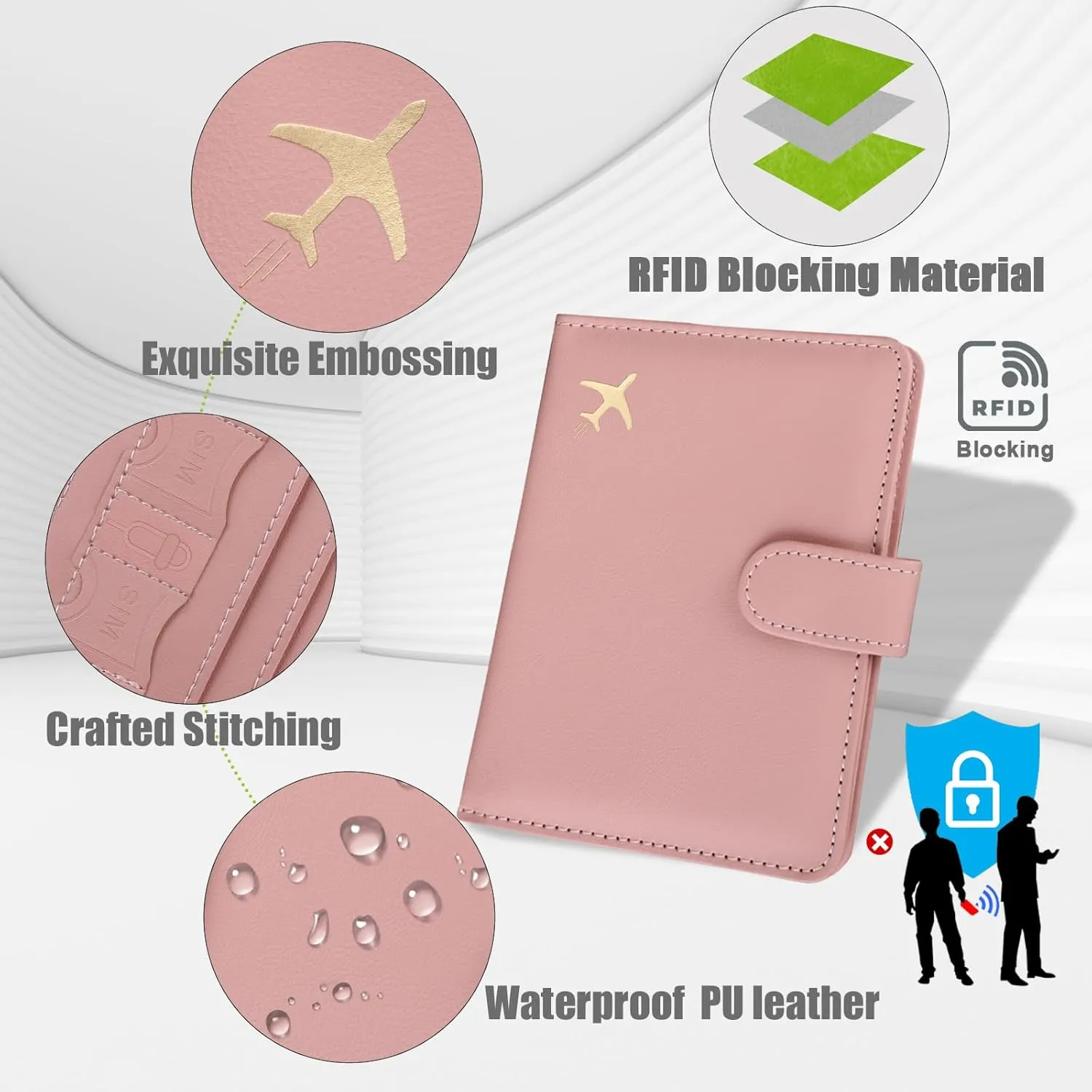 GOAUS Passport Holder for Travel with Airtag Card Slots, Money Pocket, Women Men RFID Blocking Wallet Book Case Pink