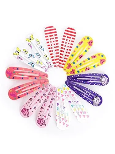 Kairangi Hair Clips for Girls Kids Hair Clip Hair Accessories for Girls Baby's 14 Pcs Printed Multicolor Snap Hair Clips Tic Tac Clips Hairclips for kids Baby Teens & Toddlers