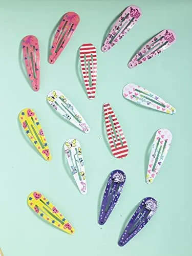 Kairangi Hair Clips for Girls Kids Hair Clip Hair Accessories for Girls Baby's 14 Pcs Printed Multicolor Snap Hair Clips Tic Tac Clips Hairclips for kids Baby Teens & Toddlers