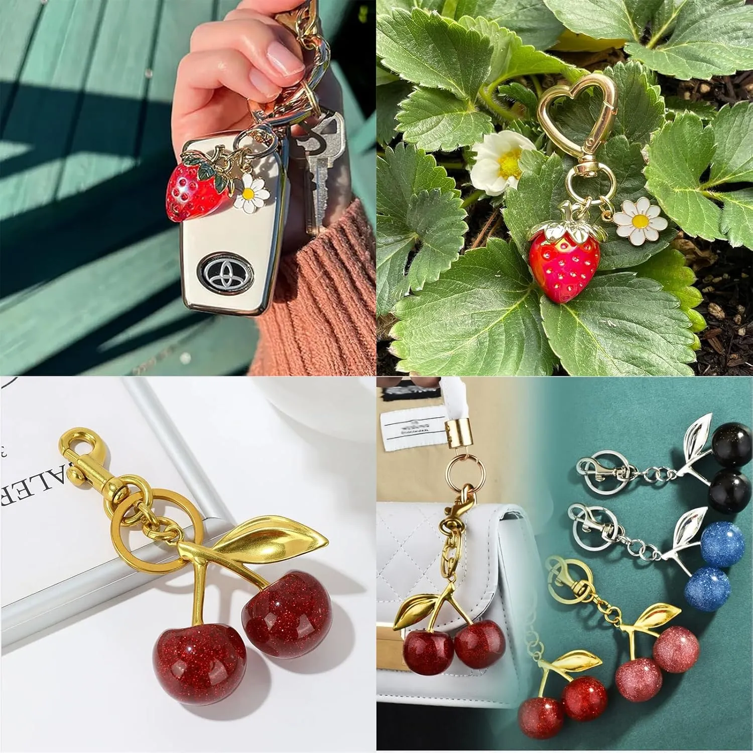 Keychain Cherry Bag Charms Purse Cute Strawberry Key Chains for Car Keyrings Handbags Decor for Women Girls Gifts