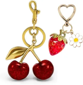 Keychain Cherry Bag Charms Purse Cute Strawberry Key Chains for Car Keyrings Handbags Decor for Women Girls Gifts