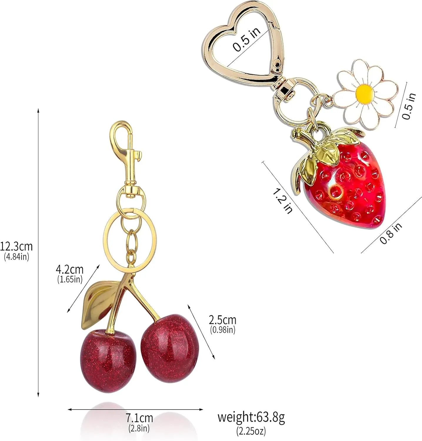 Keychain Cherry Bag Charms Purse Cute Strawberry Key Chains for Car Keyrings Handbags Decor for Women Girls Gifts