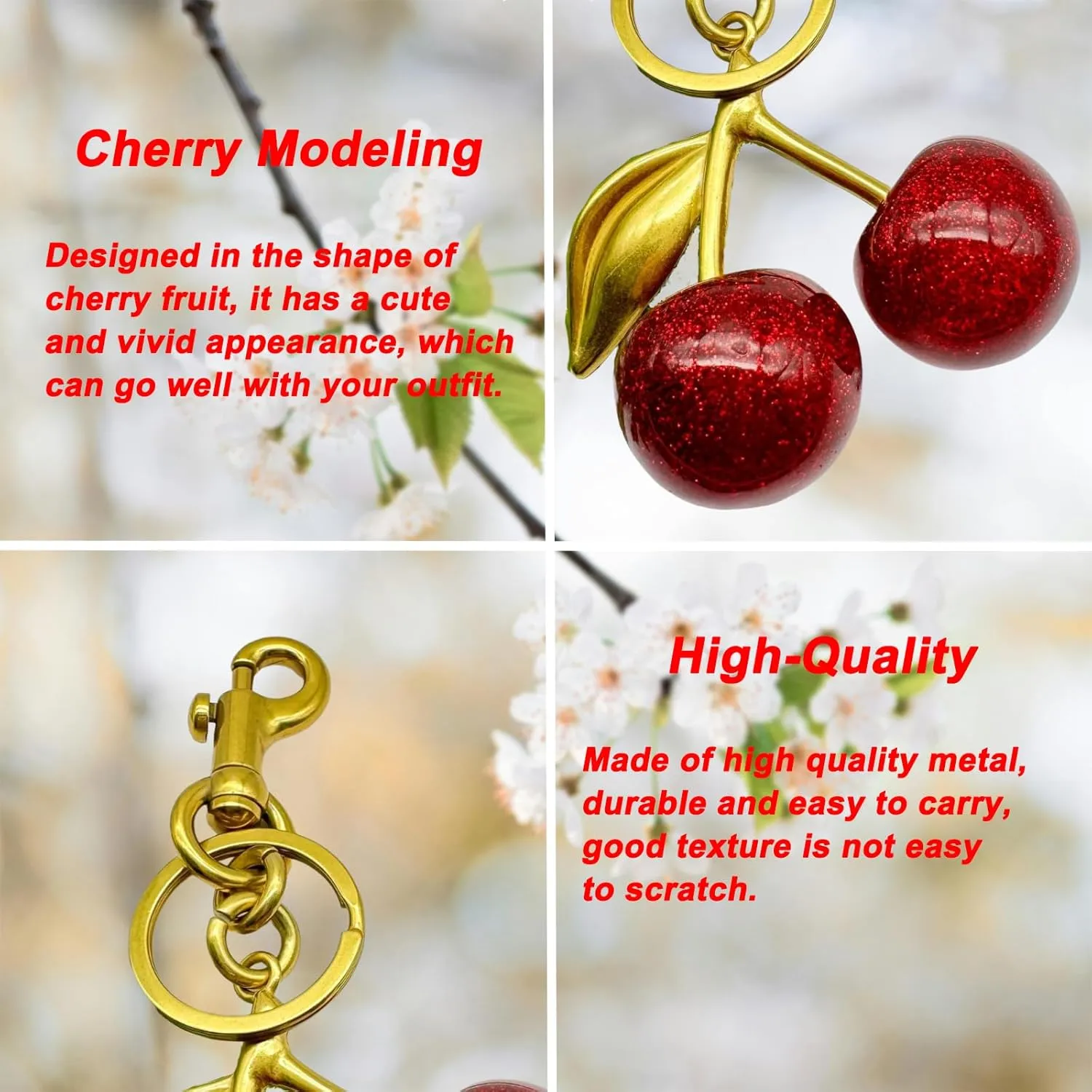 Keychain Cherry Bag Charms Purse Cute Strawberry Key Chains for Car Keyrings Handbags Decor for Women Girls Gifts