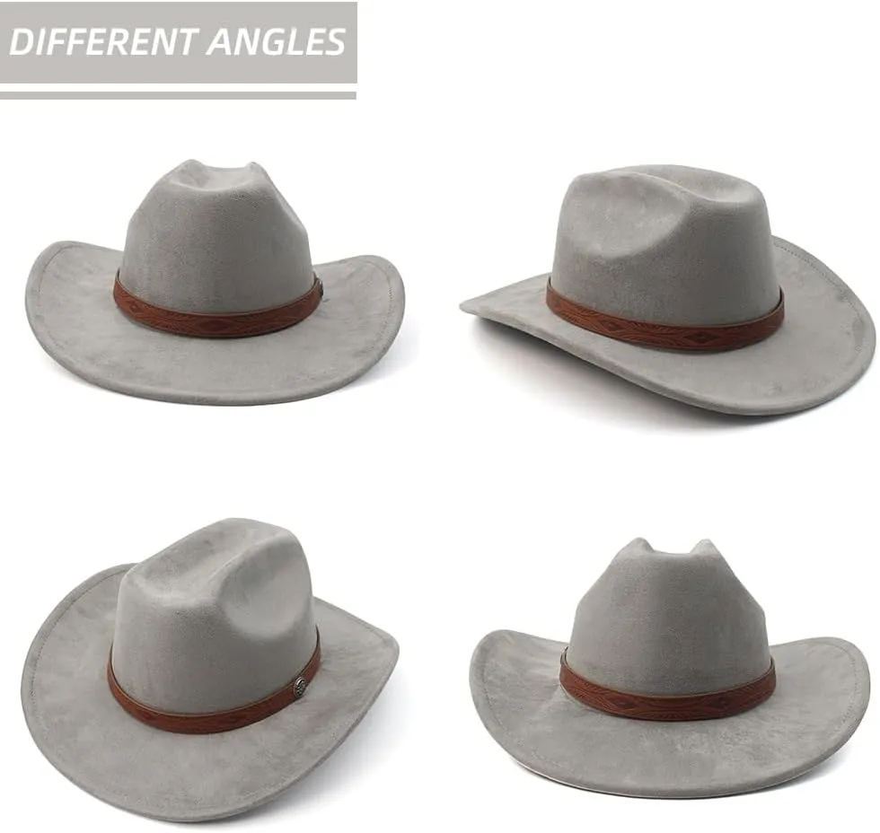 LIDHAY Cowboy Hat for Women Men Wide Brim Cowboy Cowgirl Hats Western Suede Cattleman Cowboy Hats