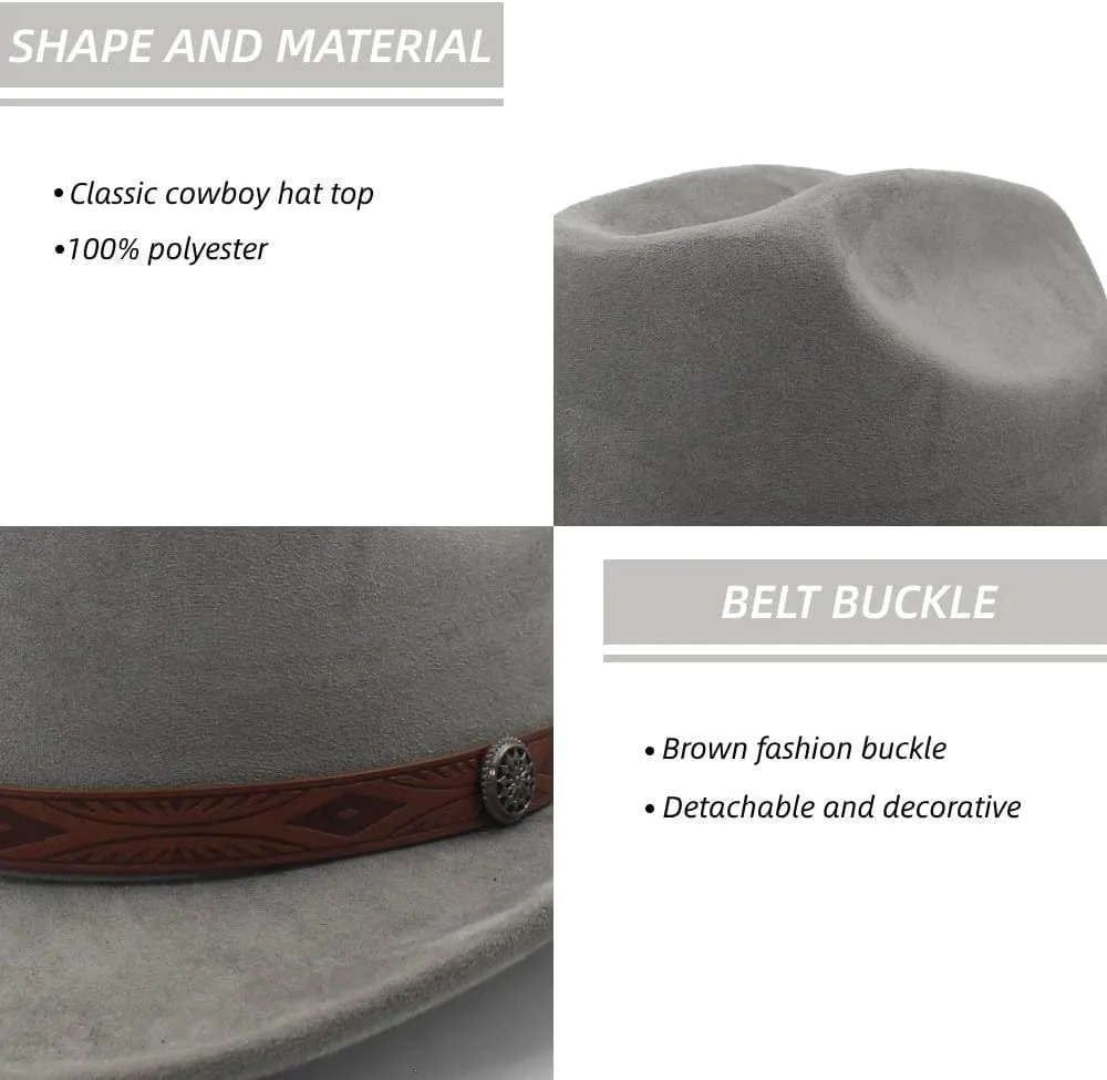 LIDHAY Cowboy Hat for Women Men Wide Brim Cowboy Cowgirl Hats Western Suede Cattleman Cowboy Hats