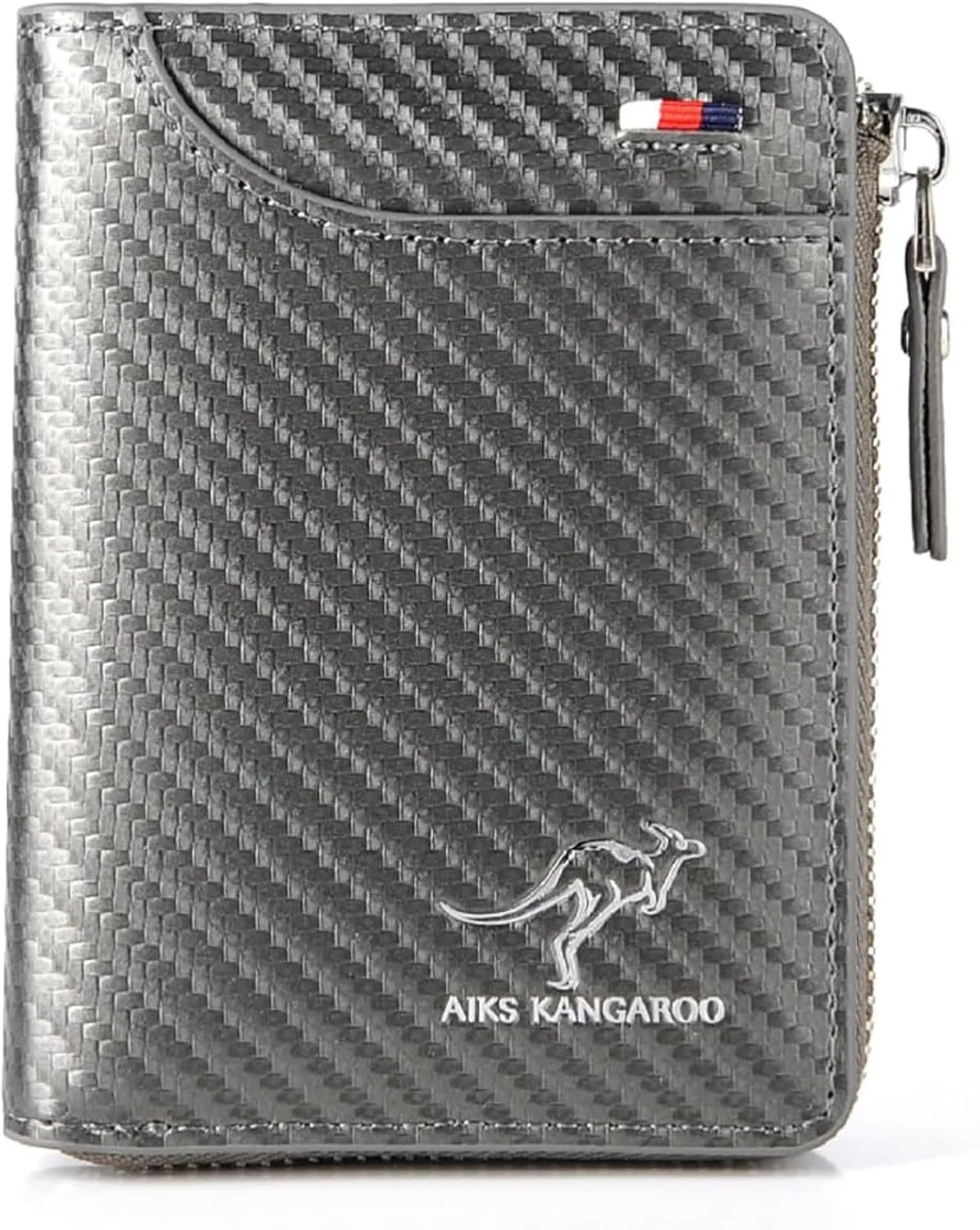 Men Wallet Zipper Genuine Leather Purs, Aiks Kangaroo Wallets, PU Stylish Soft Simple Design RFID Protected Wallet (Fiber Gray)