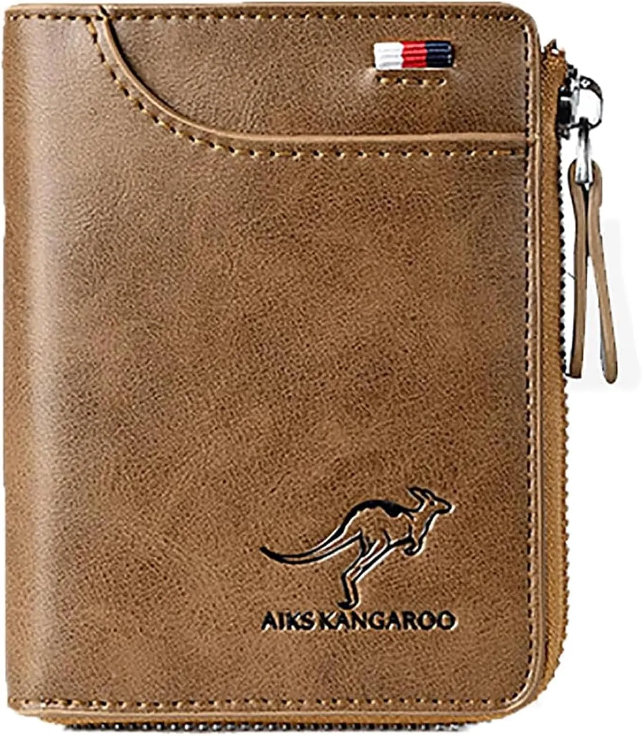 Men Wallet Zipper Genuine Leather Purs, Aiks Kangaroo Wallets, PU Stylish Soft Simple Design RFID Protected Wallet (Retro Brown)