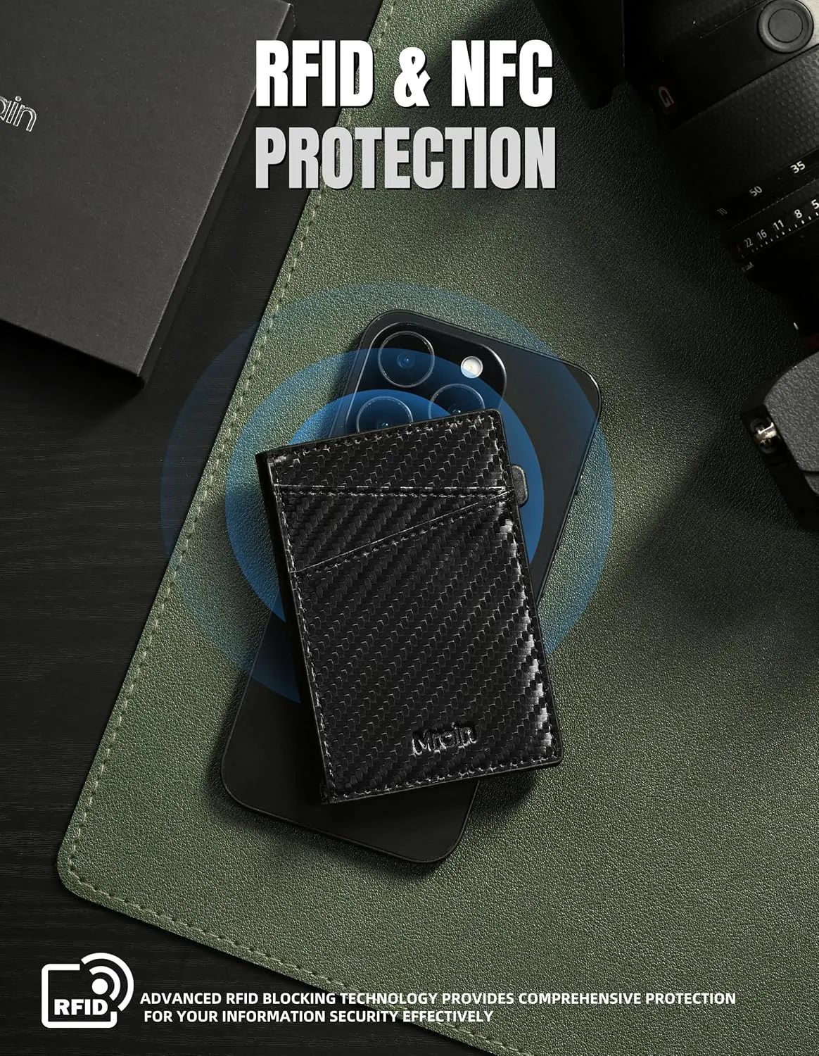Men's Slim Wallet Pop Up Card Holder RFID Blocking Metal Wallet with Push Button Minimalist Design for Credit Card Holder Magnetic Closure (Carbon Black)