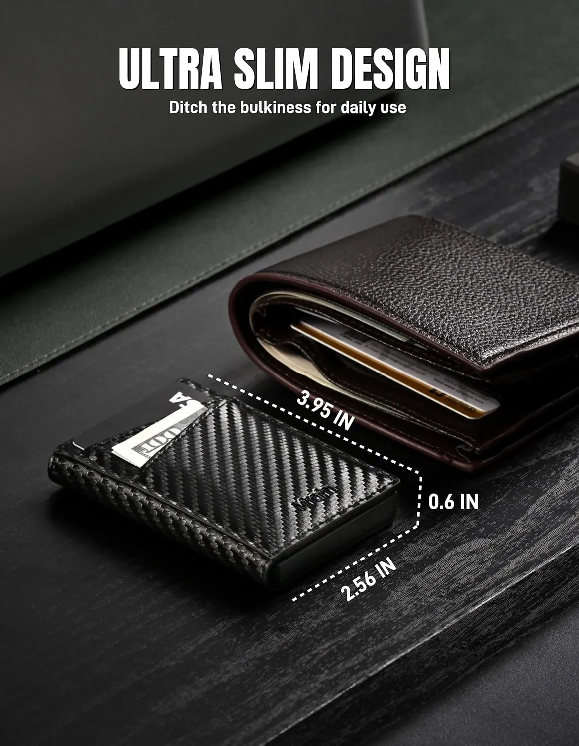 Men's Slim Wallet Pop Up Card Holder RFID Blocking Metal Wallet with Push Button Minimalist Design for Credit Card Holder Magnetic Closure (Carbon Black)