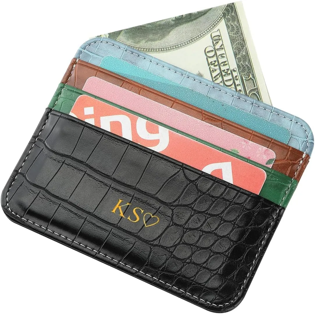 Personalisa Gold Silver Initial letters Credit Card Holder Wallet, PU Leather Ultra Slim Wallet, Thin Minimalist Credit Card Case Card Protector, Front Pocket Wallets for Men, Women (baby blue)