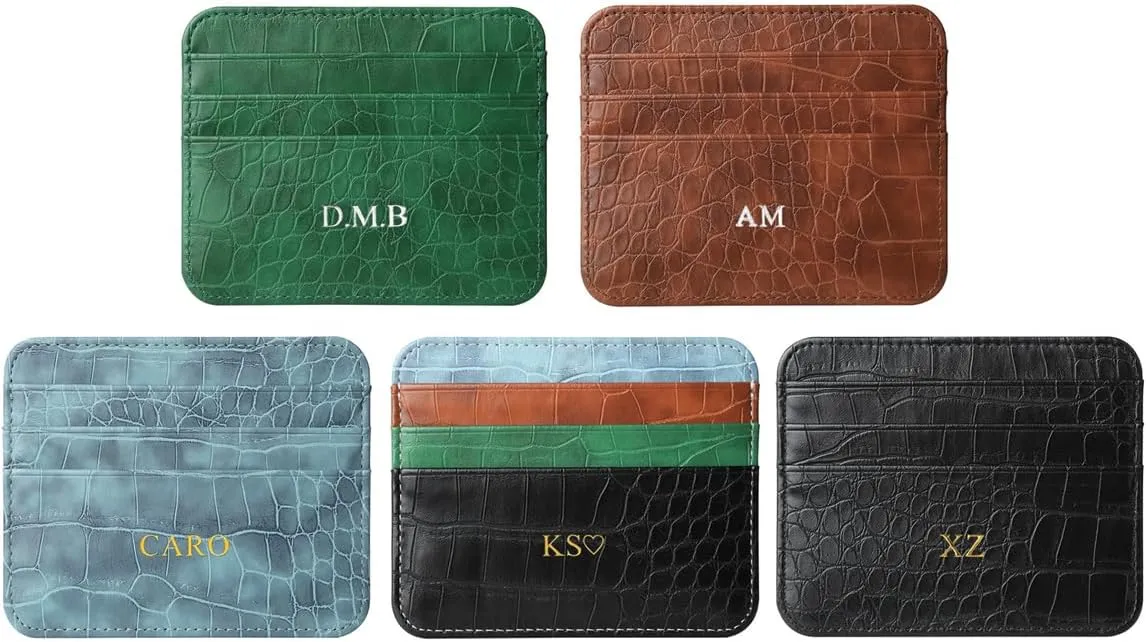 Personalisa Gold Silver Initial letters Credit Card Holder Wallet, PU Leather Ultra Slim Wallet, Thin Minimalist Credit Card Case Card Protector, Front Pocket Wallets for Men, Women (baby blue)