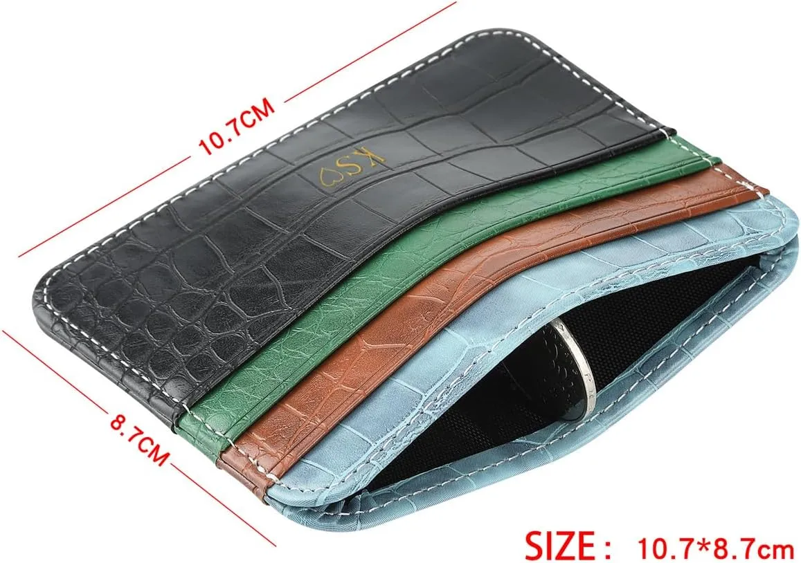 Personalisa Gold Silver Initial letters Credit Card Holder Wallet, PU Leather Ultra Slim Wallet, Thin Minimalist Credit Card Case Card Protector, Front Pocket Wallets for Men, Women (baby blue)