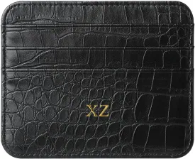 Personalisa Gold Silver Initial letters Credit Card Holder Wallet, PU Leather Ultra Slim Wallet, Thin Minimalist Credit Card Case Card Protector, Front Pocket Wallets for Men, Women (Black)
