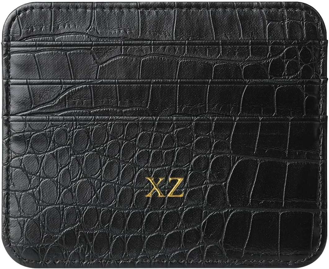 Personalisa Gold Silver Initial letters Credit Card Holder Wallet, PU Leather Ultra Slim Wallet, Thin Minimalist Credit Card Case Card Protector, Front Pocket Wallets for Men, Women (Black)