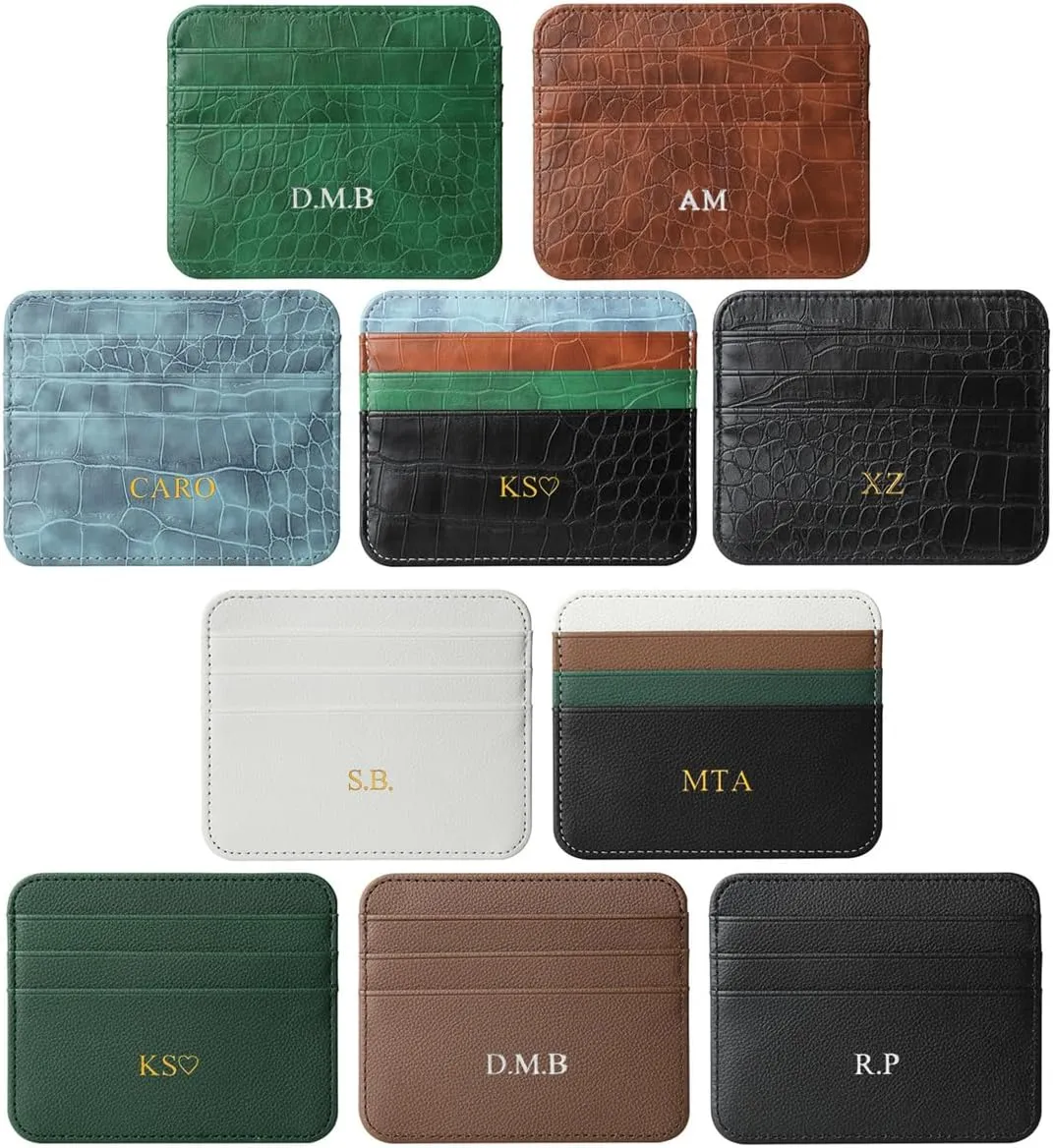 Personalisa Gold Silver Initial letters Credit Card Holder Wallet, PU Leather Ultra Slim Wallet, Thin Minimalist Credit Card Case Card Protector, Front Pocket Wallets for Men, Women (Black)