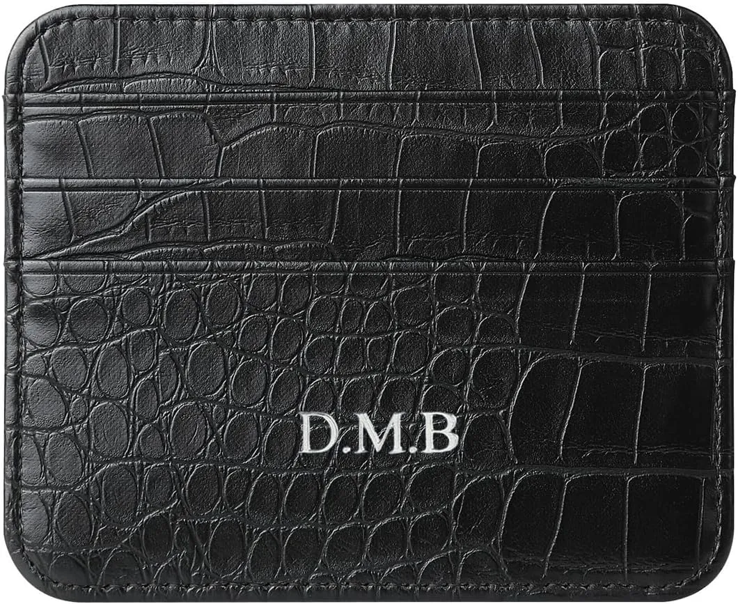 Personalisa Gold Silver Initial letters Credit Card Holder Wallet, PU Leather Ultra Slim Wallet, Thin Minimalist Credit Card Case Card Protector, Front Pocket Wallets for Men, Women (Black)