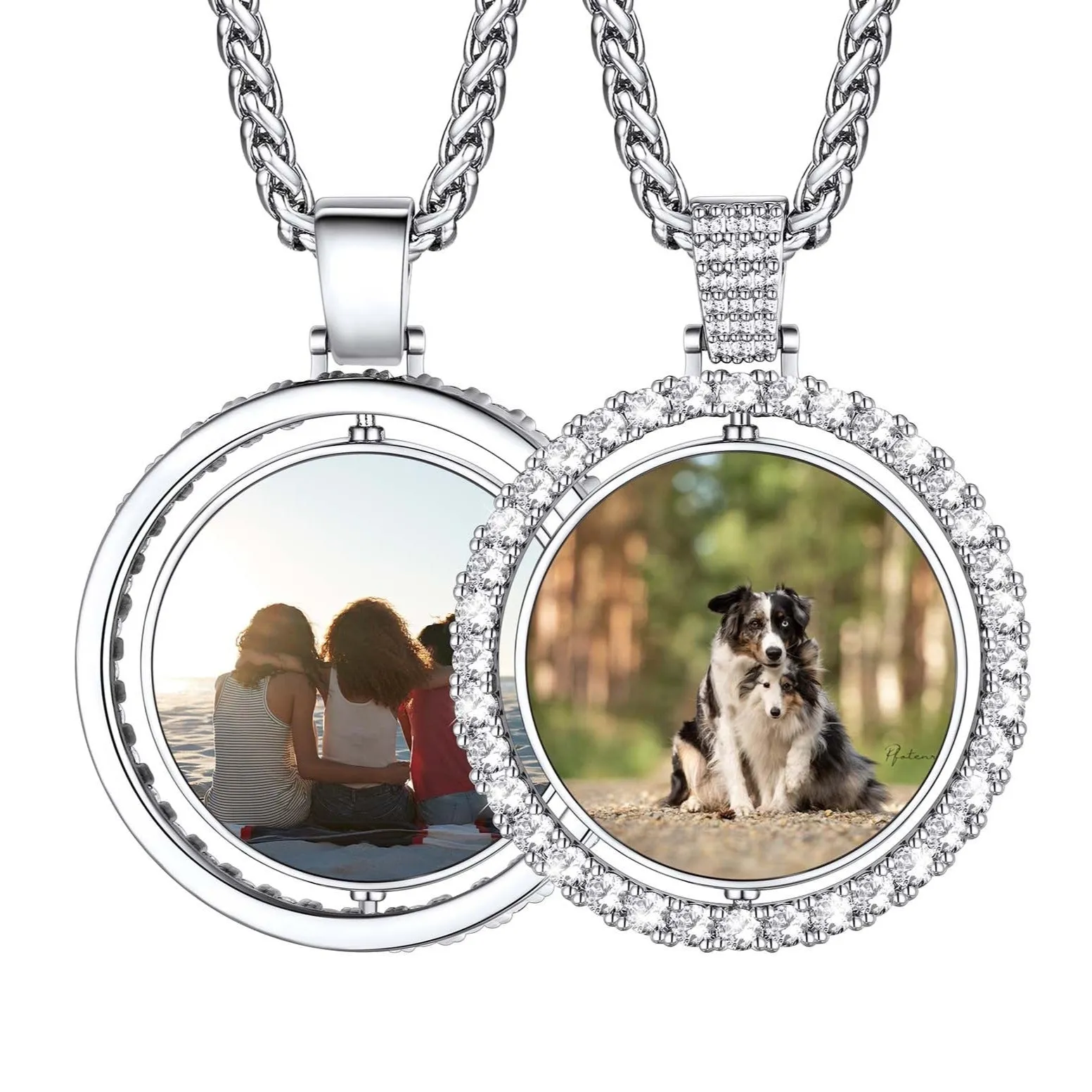 Personalized CZ Double-side Picture Necklace Memorial Gift
