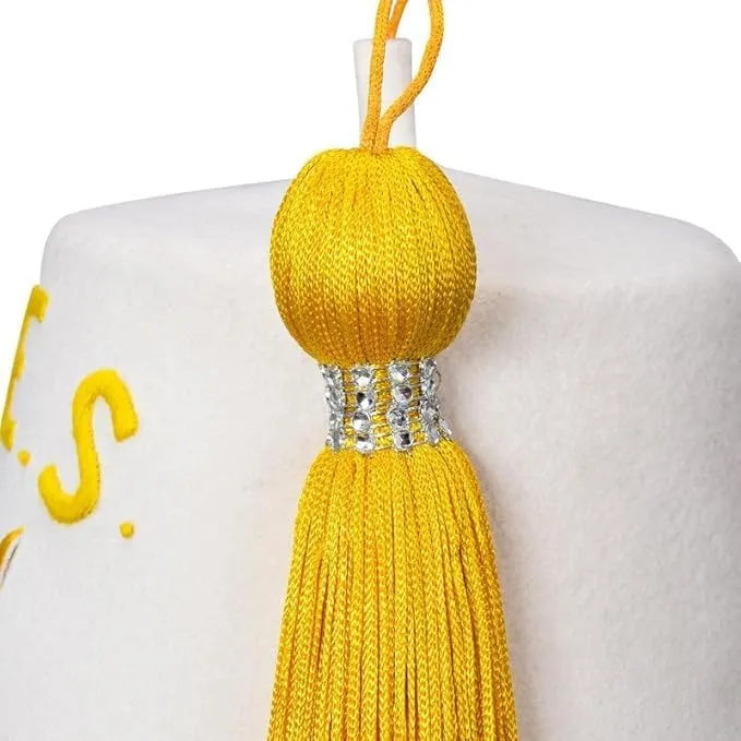 Premium OES White Fez Hat with Gold Tassel  Embroidered OES with Star Emblem, 100% Wool Felt