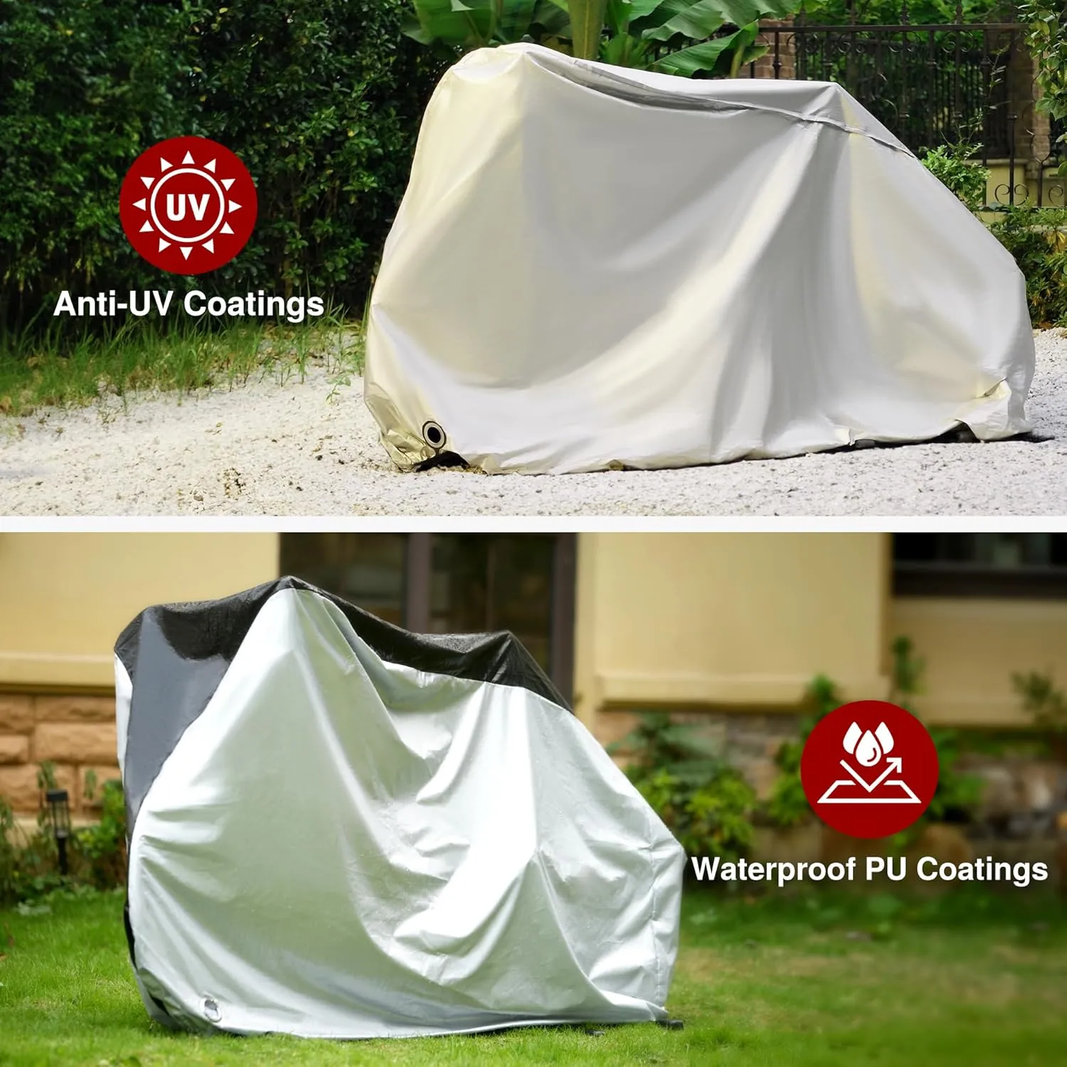 Puroma Bike Cover for 1 bike, 190T Outdoor Waterproof Bicycle Covers Rain Sun UV Dust Wind Proof with Lock Hole for Mountain Road Electric Bike (Silver & Black)