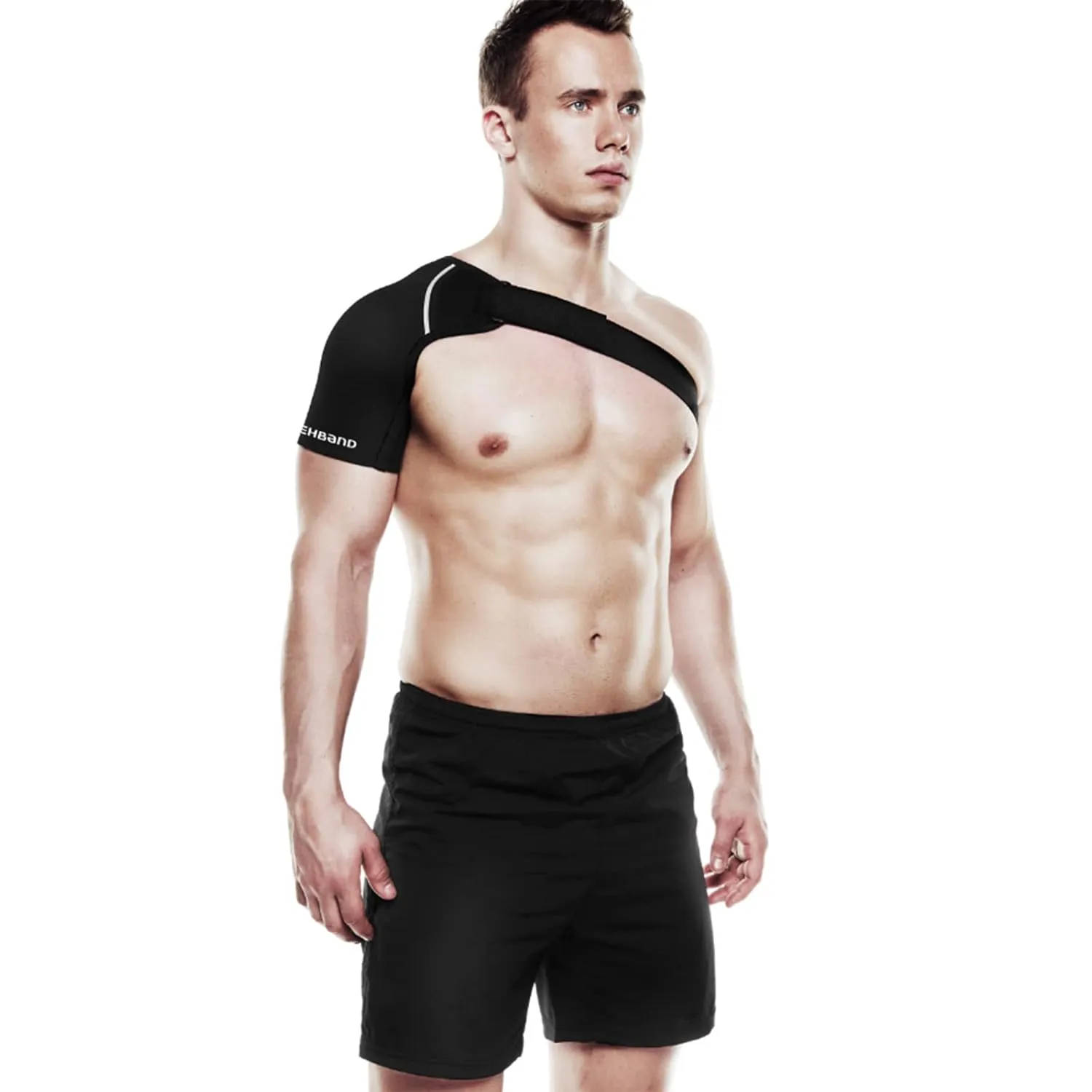 Rehband Shoulder Brace for Men & Women, Adjustable Neoprene Shoulder Support for Sports & Everyday Use, Shoulder Bandage for Left & Right, Colour:Black, Size:Medium, Side:Left