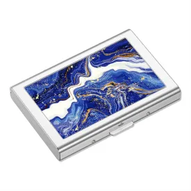 Rimilak Metal Credit Card Holder, Mini Credit Card Wallet RFID Blocking Slim Metal Hard Case for Women Men, Blue Gold Mable