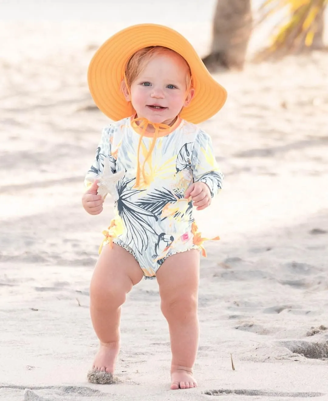 RuffleButts Baby/Toddler Girls UPF 50  Sun Protective Wide Brim Swimwear Sun Hat