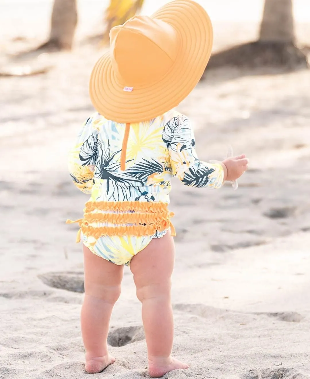RuffleButts Baby/Toddler Girls UPF 50  Sun Protective Wide Brim Swimwear Sun Hat