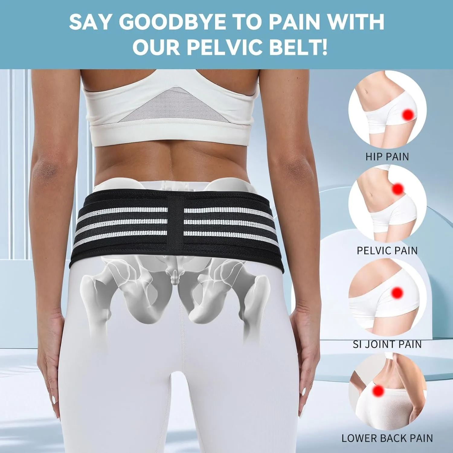Sacroiliac SI Joint Hip Belt for Women Men-Alleviate Sciatica|Pelvic|Back|Lower Back Support, Pelvic Support Belt, Adjustable Lumbar Pain Relief, Trochanter Belt, Black, S(Hip Size 25-40")