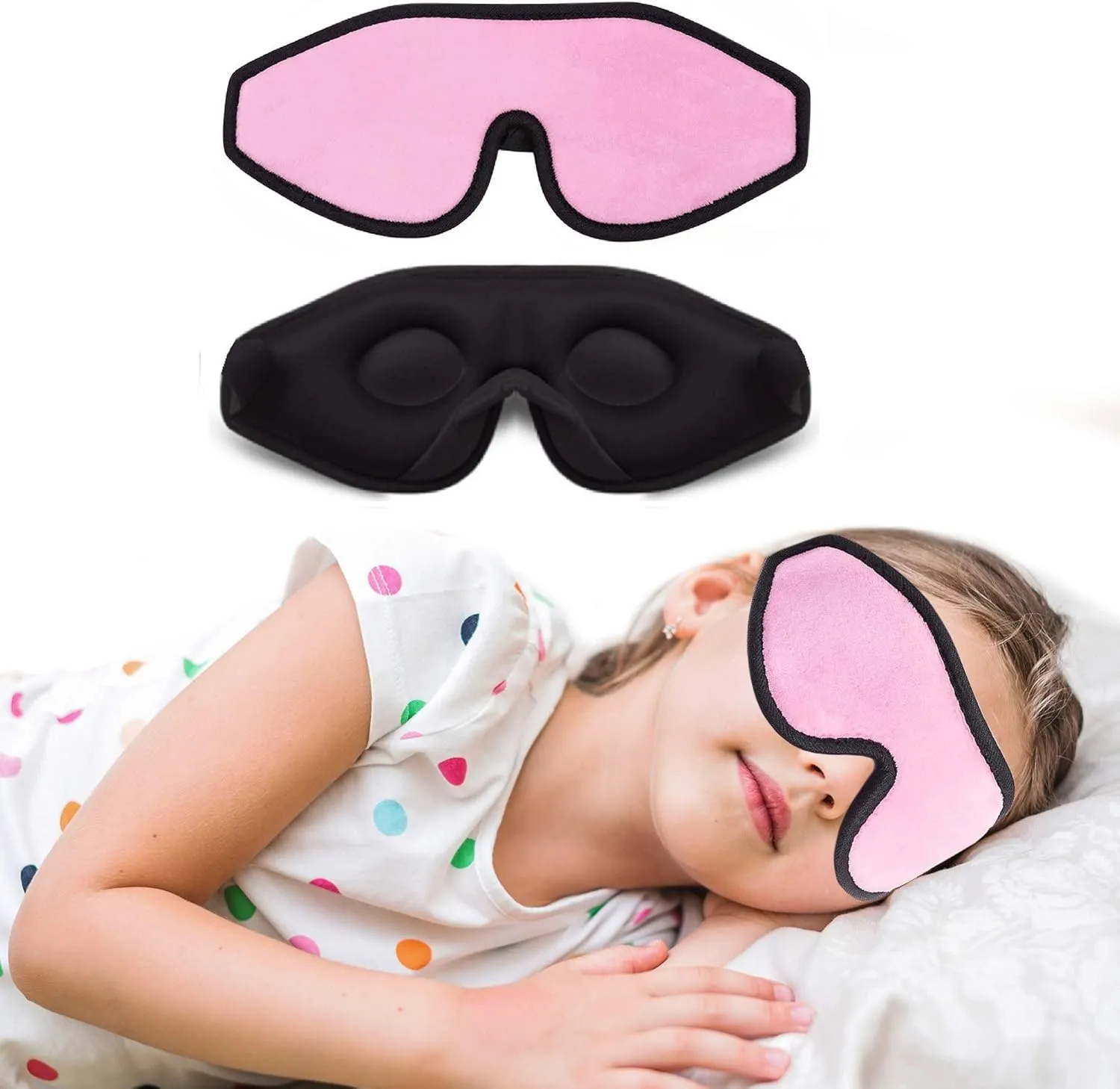 Sleep Mask for Kids with Blockout Light - Memory Foam 3D Contoured Eye Mask - Eye Cover & Travel Sleep Mask, Blindfolds for Kids, Girls, Boys (Pink)